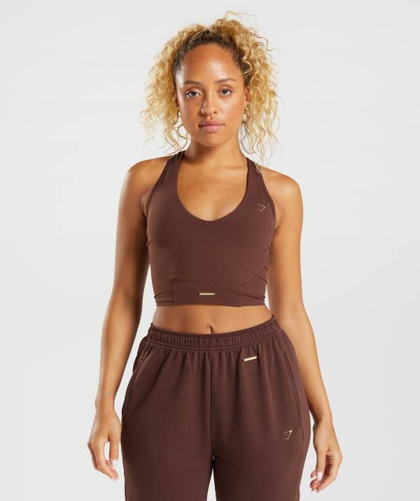 Damske Tielko Gymshark Whitney Crop Hnede | OG0765193